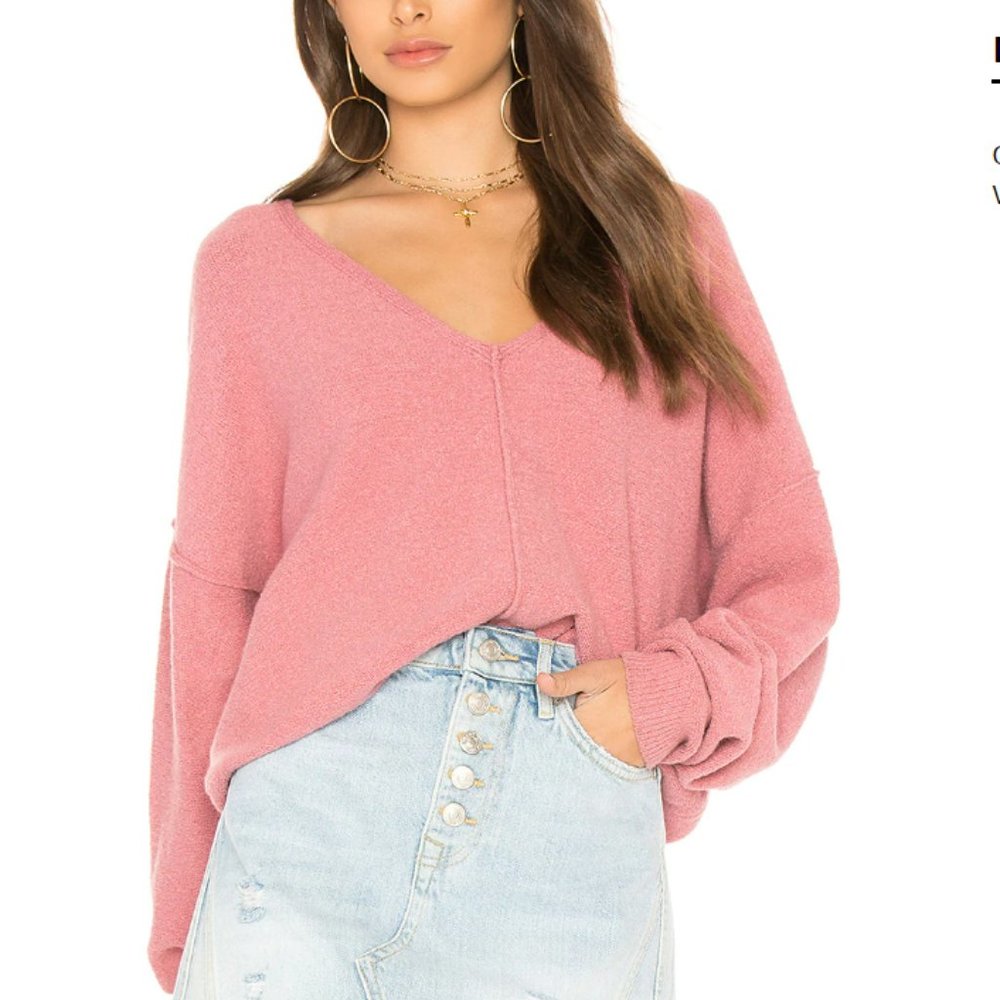 Free People Take Me Places pullover sweater pink oversized v neck
